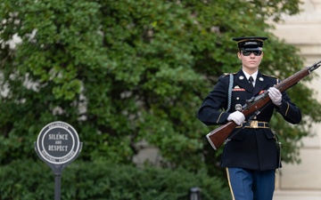 Sentinel U.S. Army Spc. Jessica Kwiatkowski Conducts Her Last Walk at the Tomb of the Unknown Soldier