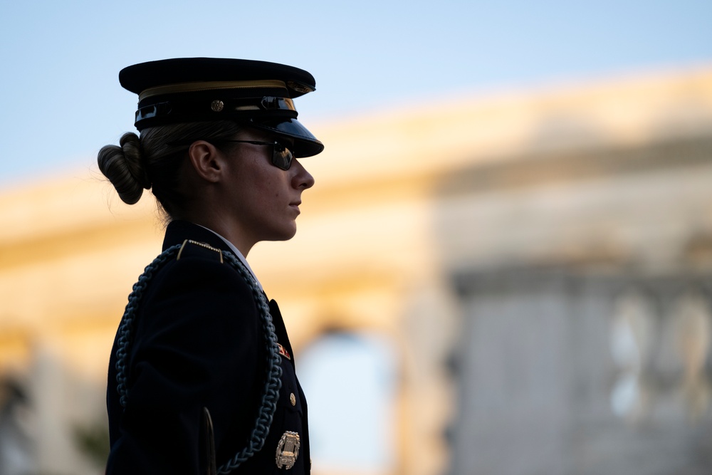 Sentinel U.S. Army Spc. Jessica Kwiatkowski Conducts Her Last Walk at the Tomb of the Unknown Soldier