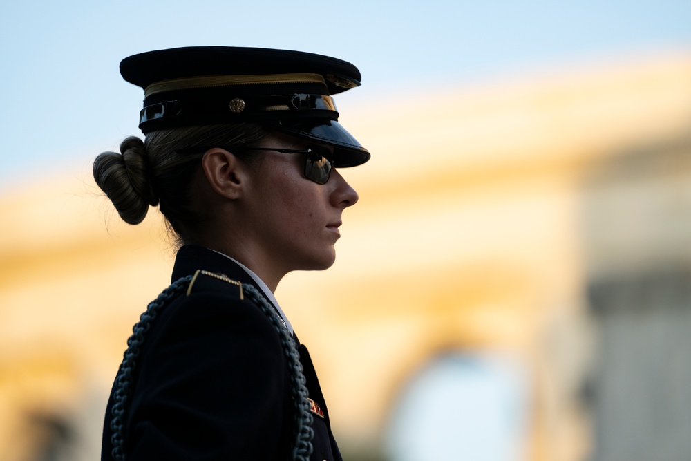 Sentinel U.S. Army Spc. Jessica Kwiatkowski Conducts Her Last Walk at the Tomb of the Unknown Soldier