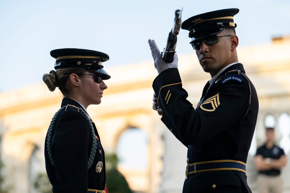 Sentinel U.S. Army Spc. Jessica Kwiatkowski Conducts Her Last Walk at the Tomb of the Unknown Soldier