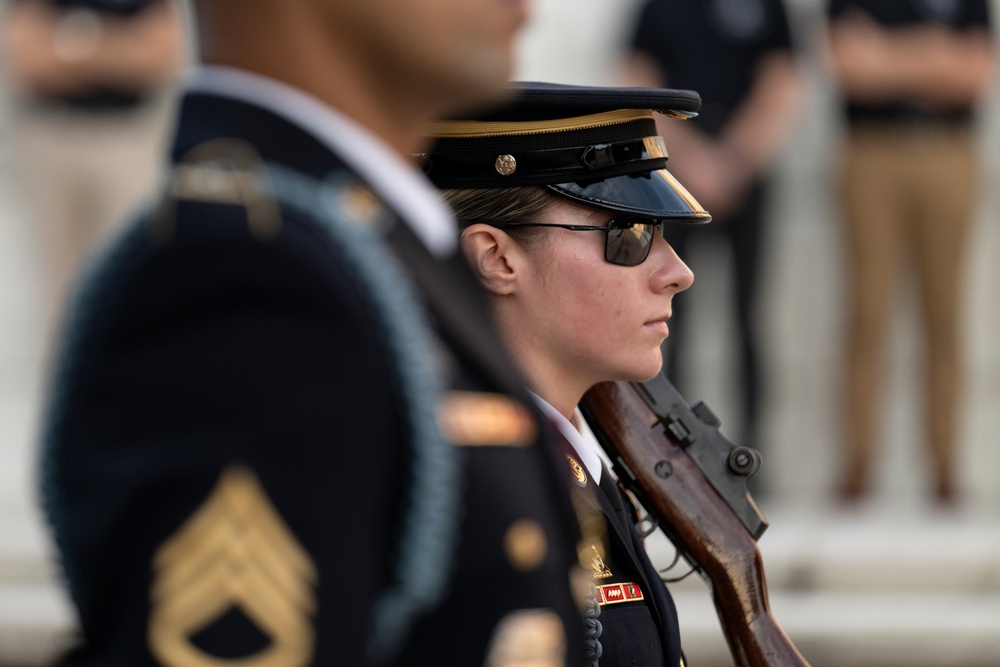 Sentinel U.S. Army Spc. Jessica Kwiatkowski Conducts Her Last Walk at the Tomb of the Unknown Soldier