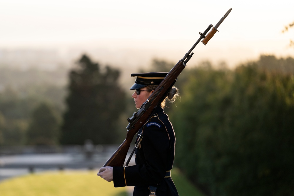 Sentinel U.S. Army Spc. Jessica Kwiatkowski Conducts Her Last Walk at the Tomb of the Unknown Soldier