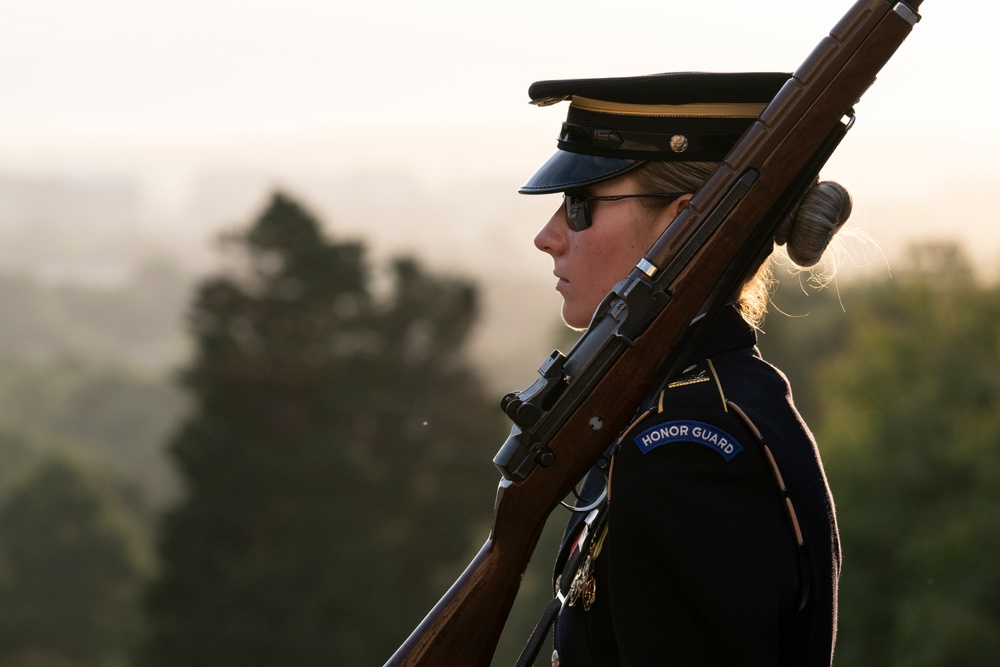 Sentinel U.S. Army Spc. Jessica Kwiatkowski Conducts Her Last Walk at the Tomb of the Unknown Soldier