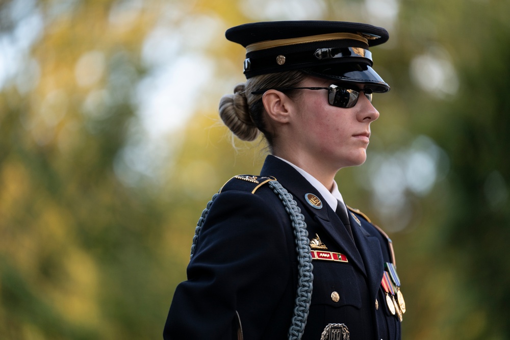 Sentinel U.S. Army Spc. Jessica Kwiatkowski Conducts Her Last Walk at the Tomb of the Unknown Soldier