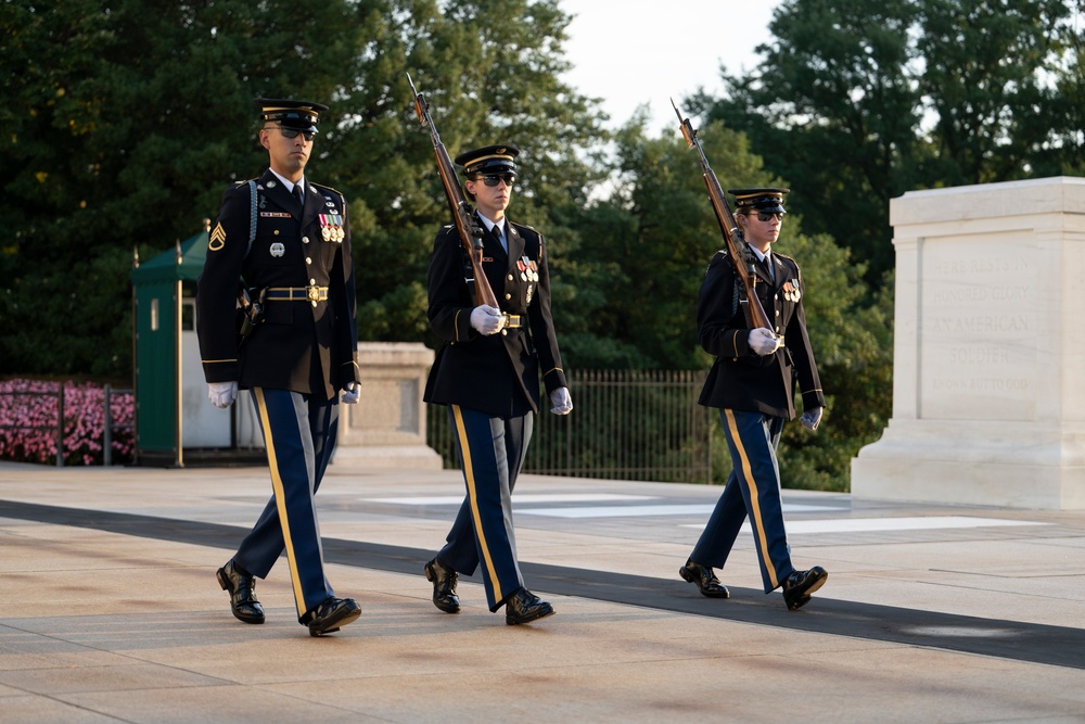 Sentinel U.S. Army Spc. Jessica Kwiatkowski Conducts Her Last Walk at the Tomb of the Unknown Soldier