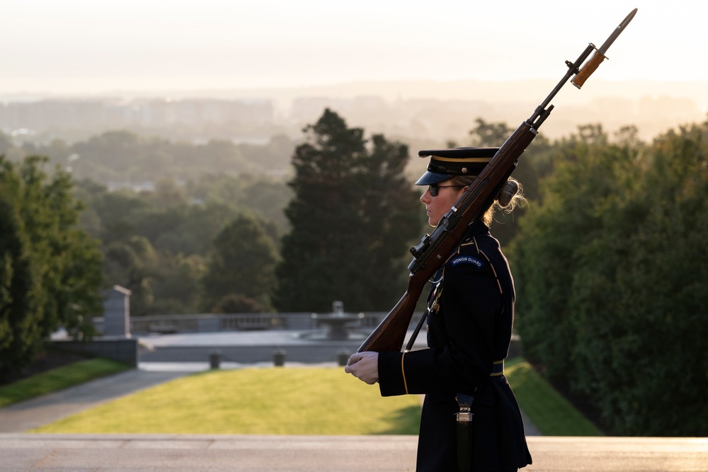 Sentinel U.S. Army Spc. Jessica Kwiatkowski Conducts Her Last Walk at the Tomb of the Unknown Soldier