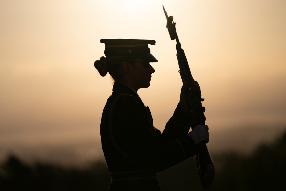 Sentinel U.S. Army Spc. Jessica Kwiatkowski Conducts Her Last Walk at the Tomb of the Unknown Soldier