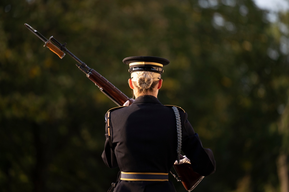 Sentinel U.S. Army Spc. Jessica Kwiatkowski Conducts Her Last Walk at the Tomb of the Unknown Soldier