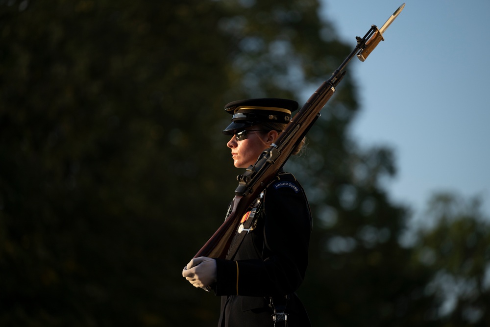 Sentinel U.S. Army Spc. Jessica Kwiatkowski Conducts Her Last Walk at the Tomb of the Unknown Soldier