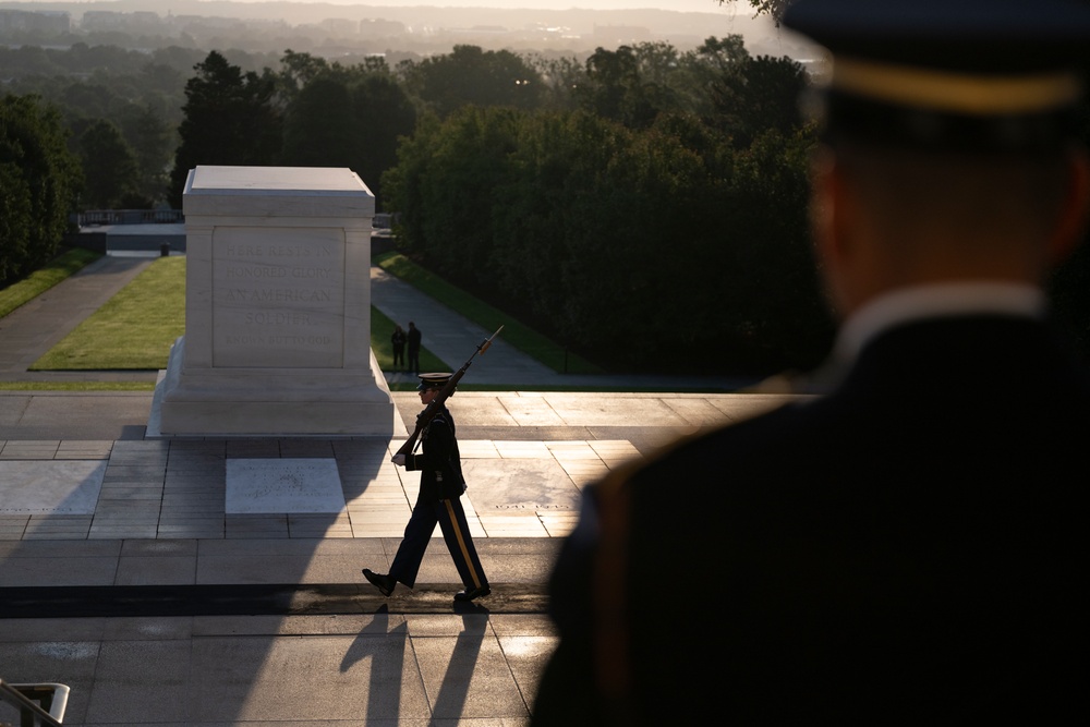 Sentinel U.S. Army Spc. Jessica Kwiatkowski Conducts Her Last Walk at the Tomb of the Unknown Soldier