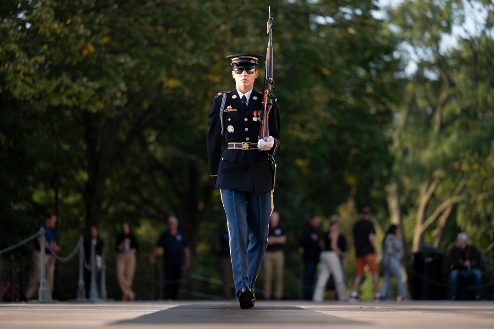 Sentinel U.S. Army Spc. Jessica Kwiatkowski Conducts Her Last Walk at the Tomb of the Unknown Soldier