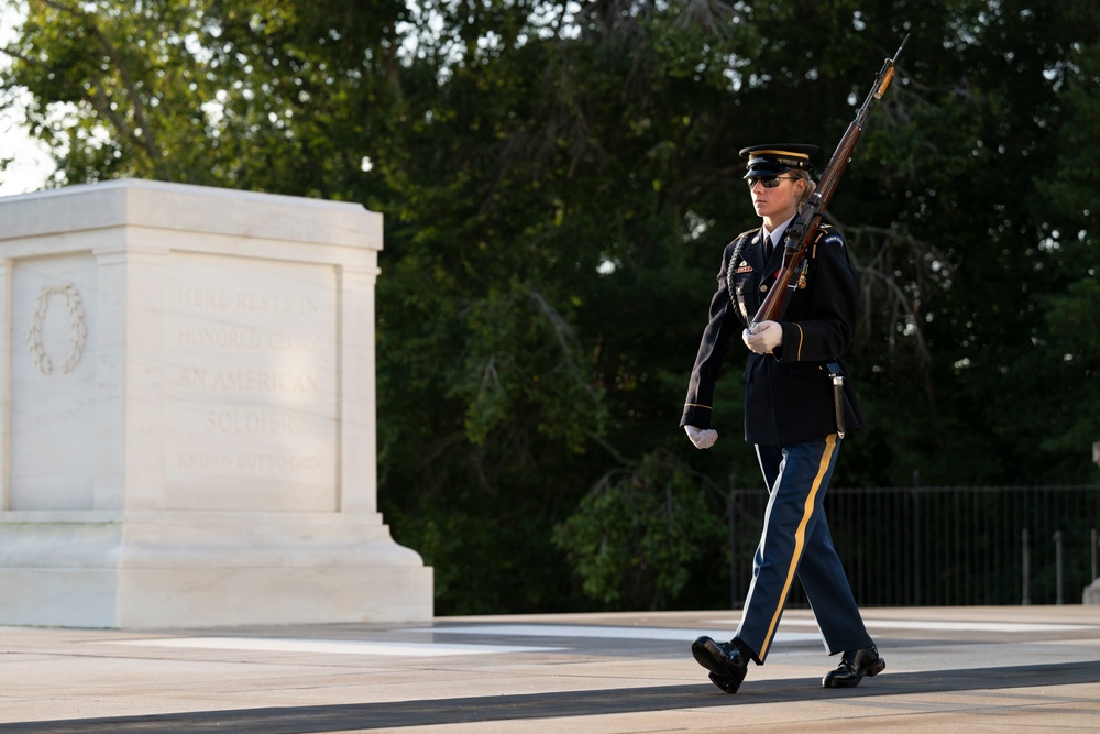 Sentinel U.S. Army Spc. Jessica Kwiatkowski Conducts Her Last Walk at the Tomb of the Unknown Soldier