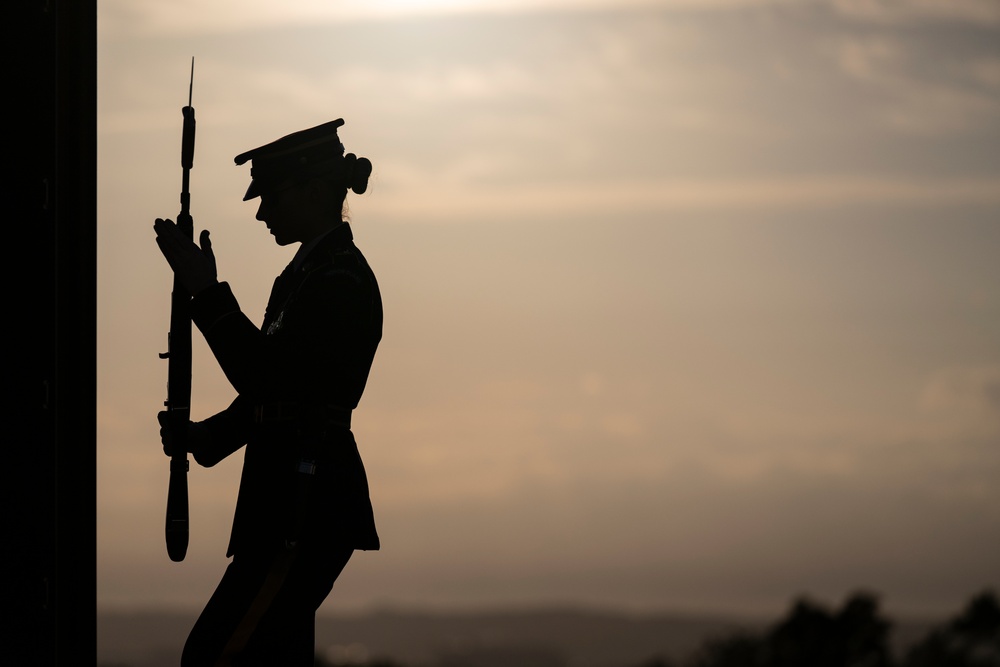 Sentinel U.S. Army Spc. Jessica Kwiatkowski Conducts Her Last Walk at the Tomb of the Unknown Soldier