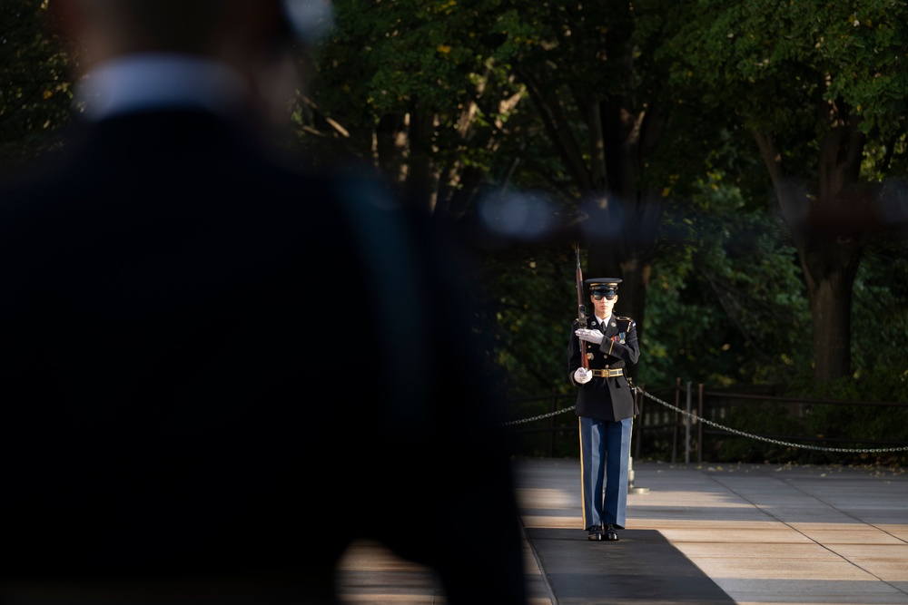 Sentinel U.S. Army Spc. Jessica Kwiatkowski Conducts Her Last Walk at the Tomb of the Unknown Soldier