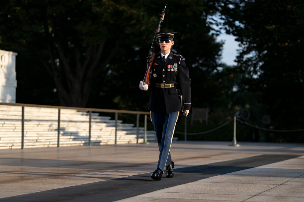 Sentinel U.S. Army Spc. Jessica Kwiatkowski Conducts Her Last Walk at the Tomb of the Unknown Soldier