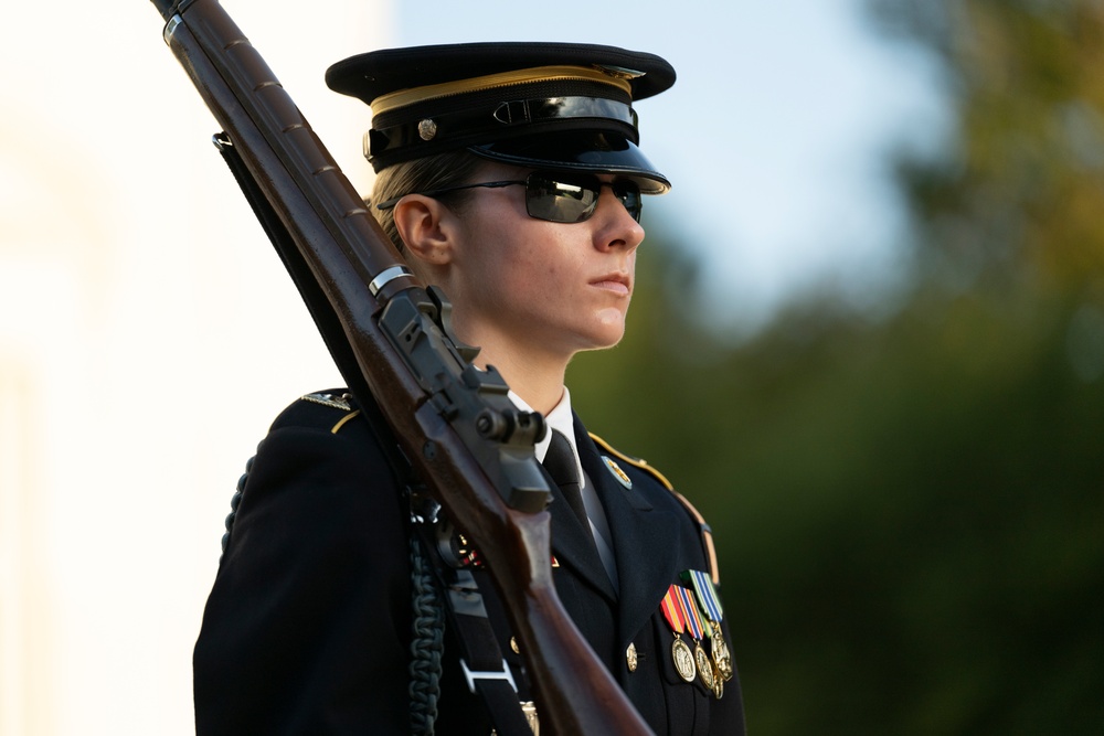 Sentinel U.S. Army Spc. Jessica Kwiatkowski Conducts Her Last Walk at the Tomb of the Unknown Soldier