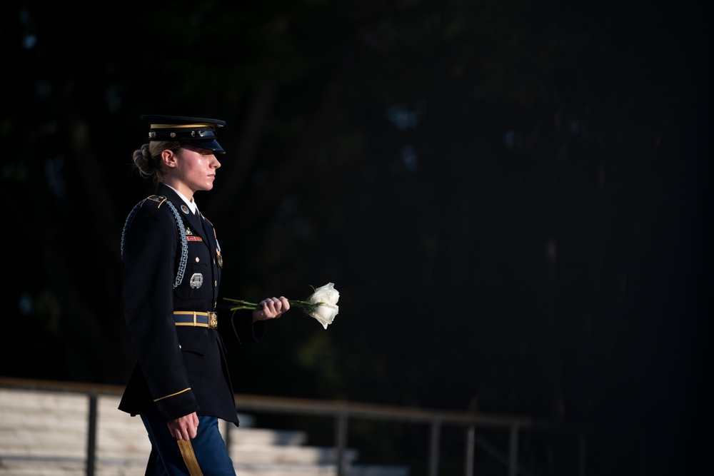 Sentinel U.S. Army Spc. Jessica Kwiatkowski Conducts Her Last Walk at the Tomb of the Unknown Soldier