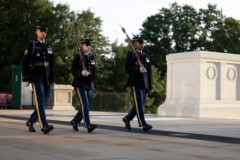 Sentinel U.S. Army Spc. Jessica Kwiatkowski Conducts Her Last Walk at the Tomb of the Unknown Soldier