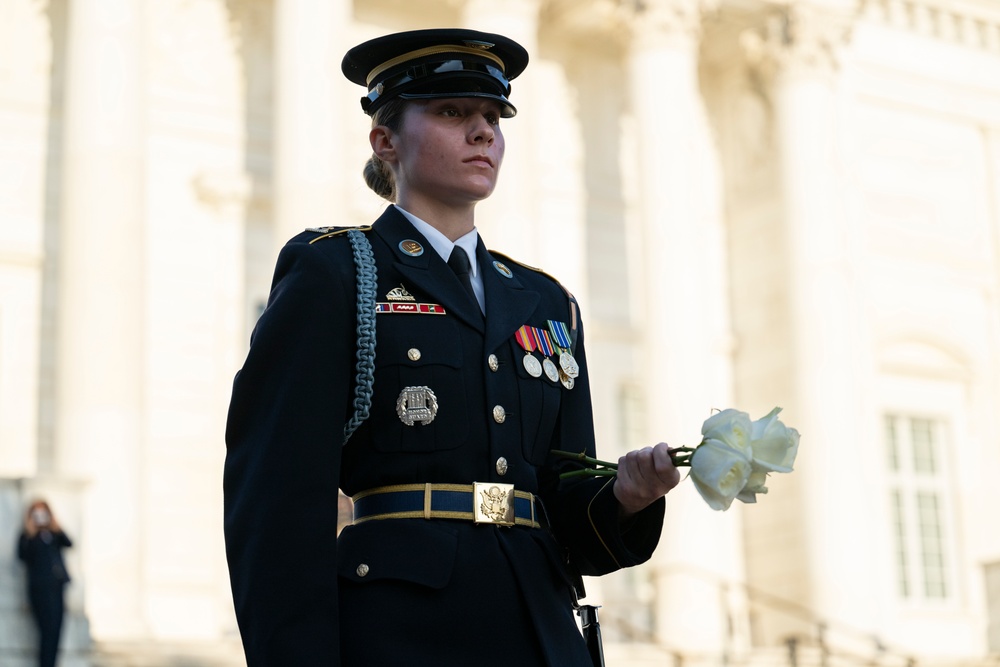 Sentinel U.S. Army Spc. Jessica Kwiatkowski Conducts Her Last Walk at the Tomb of the Unknown Soldier