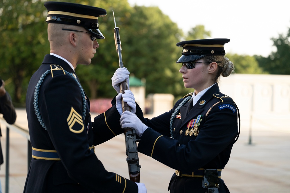 Sentinel U.S. Army Spc. Jessica Kwiatkowski Conducts Her Last Walk at the Tomb of the Unknown Soldier