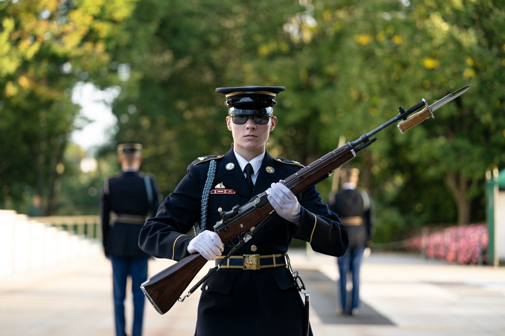 Sentinel U.S. Army Spc. Jessica Kwiatkowski Conducts Her Last Walk at the Tomb of the Unknown Soldier