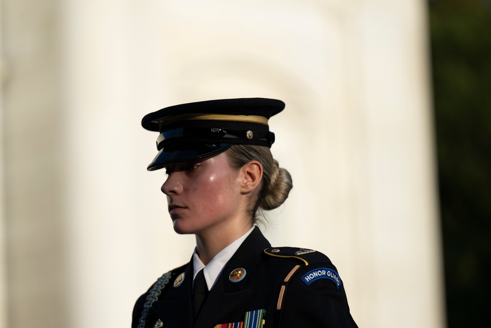 Sentinel U.S. Army Spc. Jessica Kwiatkowski Conducts Her Last Walk at the Tomb of the Unknown Soldier