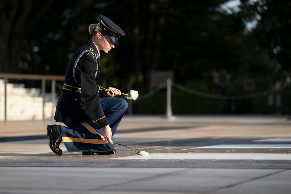 Sentinel U.S. Army Spc. Jessica Kwiatkowski Conducts Her Last Walk at the Tomb of the Unknown Soldier