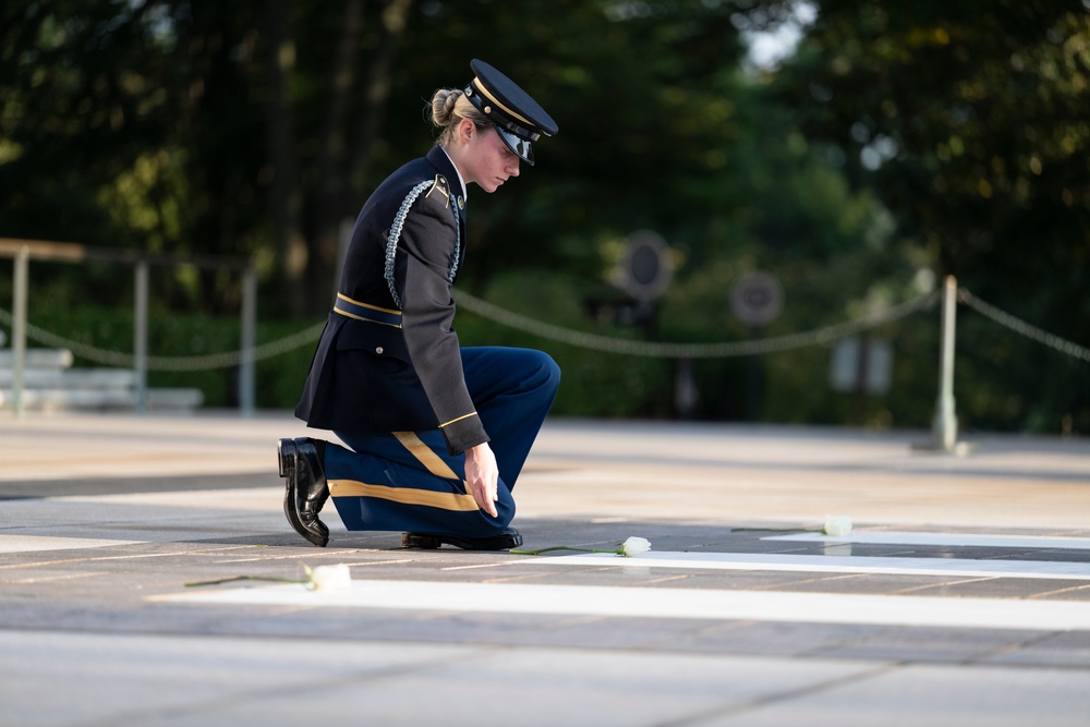 Sentinel U.S. Army Spc. Jessica Kwiatkowski Conducts Her Last Walk at the Tomb of the Unknown Soldier