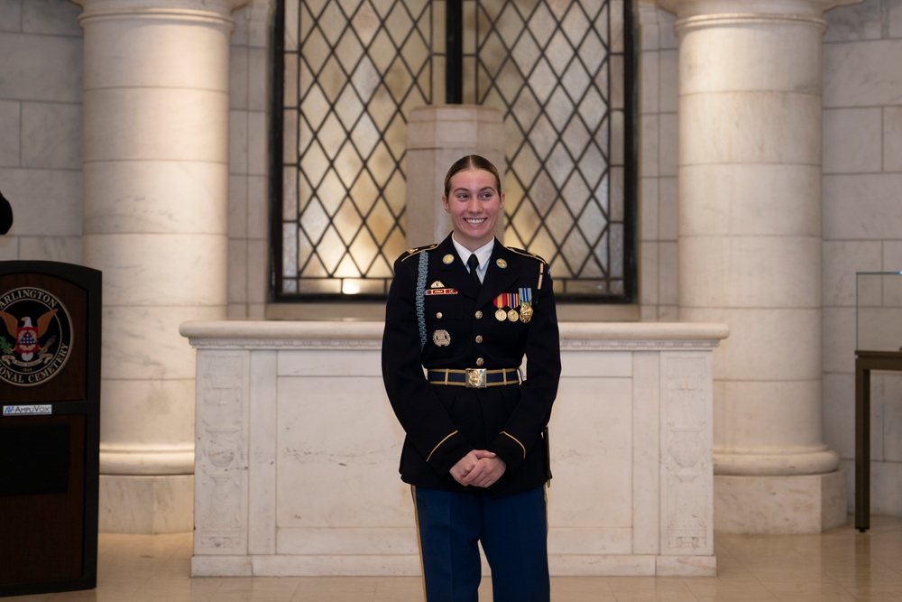 Sentinel U.S. Army Spc. Jessica Kwiatkowski Conducts Her Last Walk at the Tomb of the Unknown Soldier