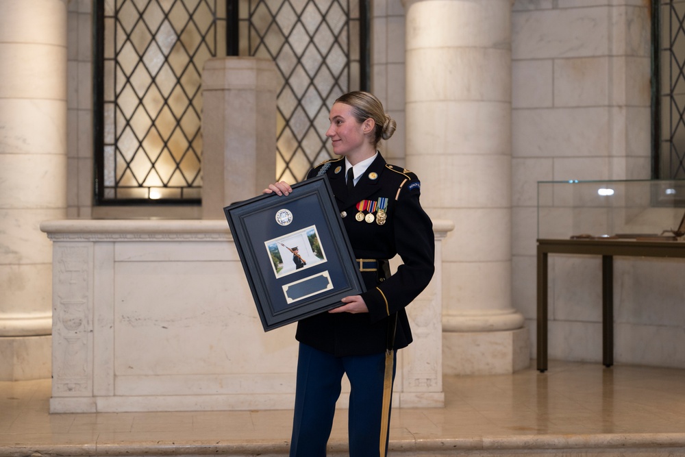 Sentinel U.S. Army Spc. Jessica Kwiatkowski Conducts Her Last Walk at the Tomb of the Unknown Soldier