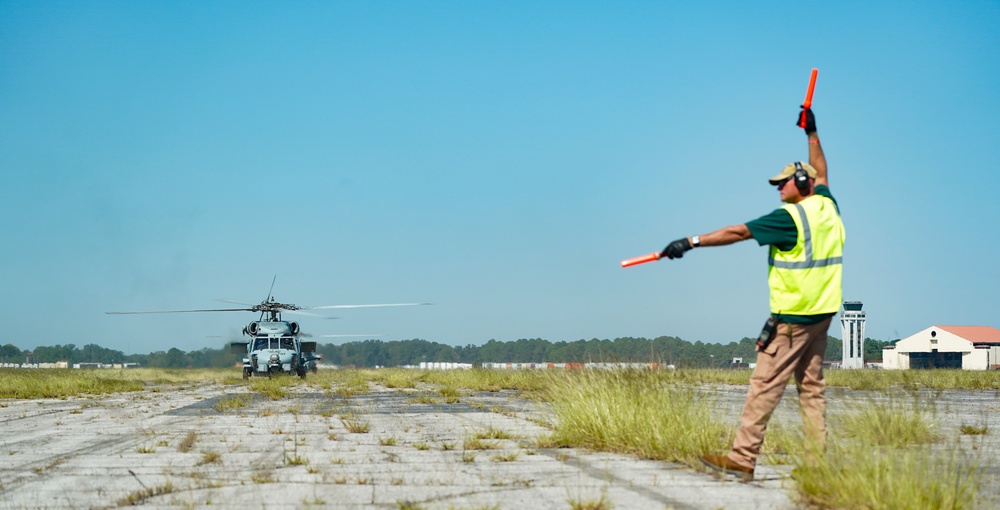 Navy helicopters and support personnel relocate to Maxwell AFB in preparation for Hurricane Milton