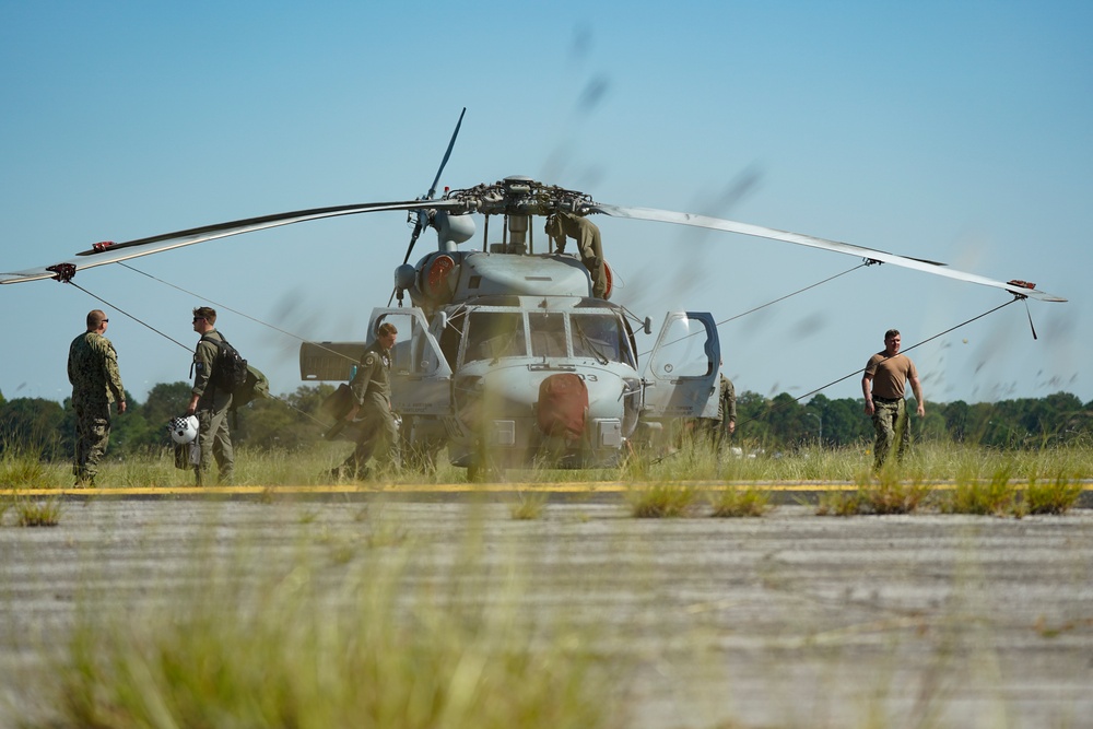 Navy helicopters and support personnel relocate to Maxwell AFB in preparation for Hurricane Milton