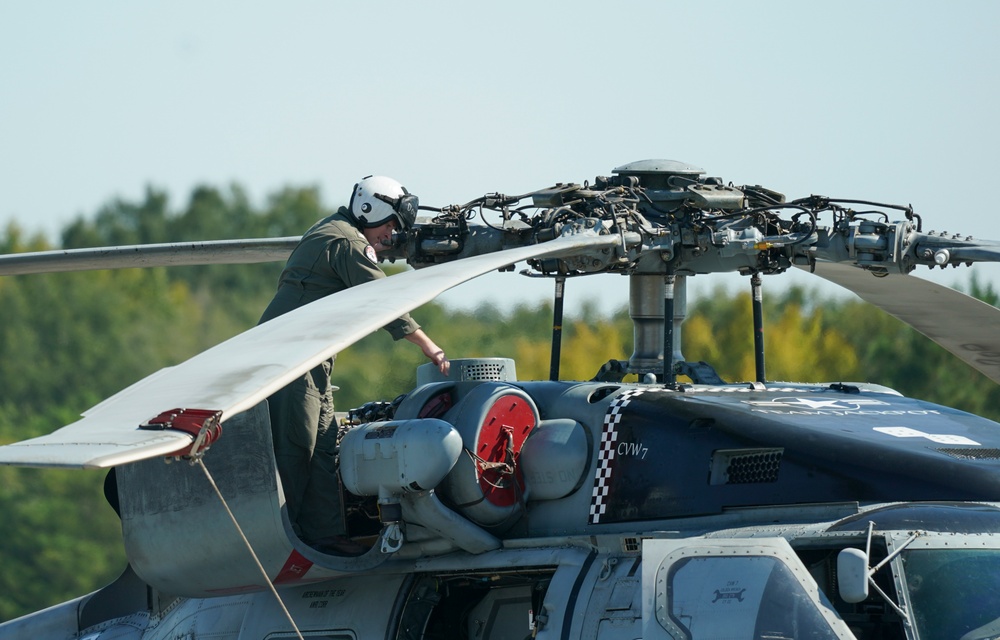 Navy helicopters and support personnel relocate to Maxwell AFB in preparation for Hurricane Milton