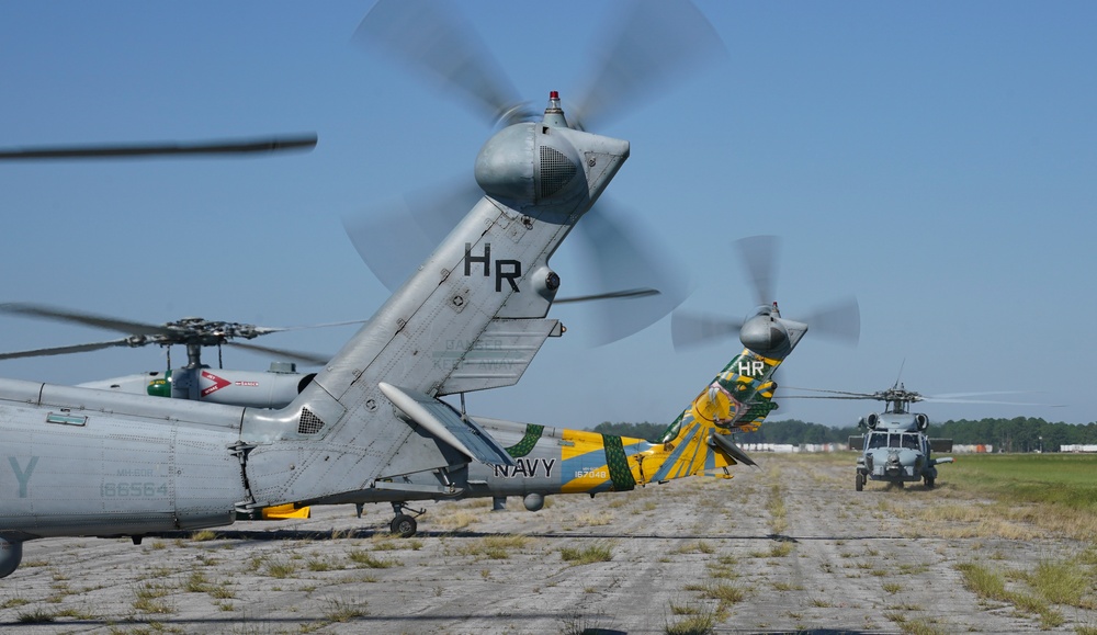 Navy helicopters and support personnel relocate to Maxwell AFB in preparation for Hurricane Milton