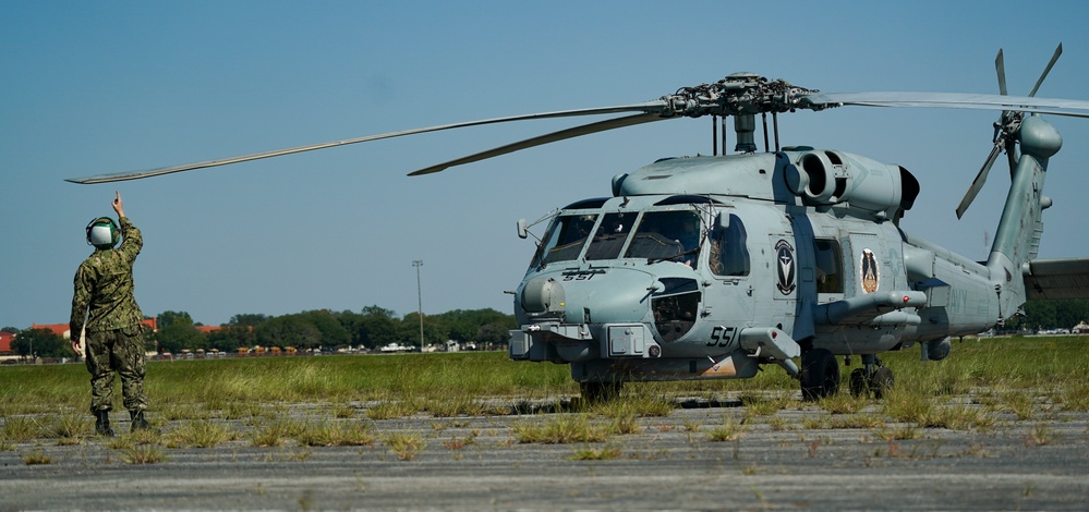 Navy helicopters and support personnel relocate to Maxwell AFB in preparation for Hurricane Milton