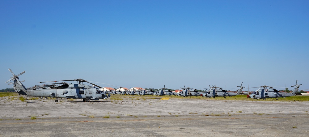 Navy helicopters and support personnel relocate to Maxwell AFB in preparation for Hurricane Milton