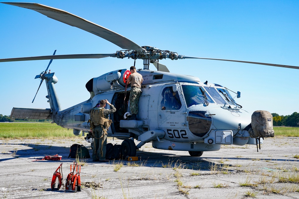 Navy helicopters and support personnel relocate to Maxwell AFB in preparation for Hurricane Milton