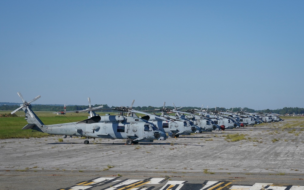 Navy helicopters and support personnel relocate to Maxwell AFB in preparation for Hurricane Milton