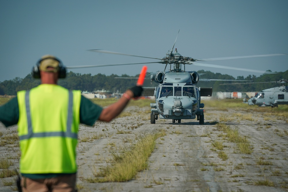 Navy helicopters and support personnel relocate to Maxwell AFB in preparation for Hurricane Milton