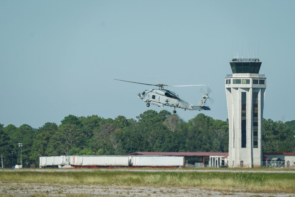 Navy helicopters and support personnel relocate to Maxwell AFB in preparation for Hurricane Milton