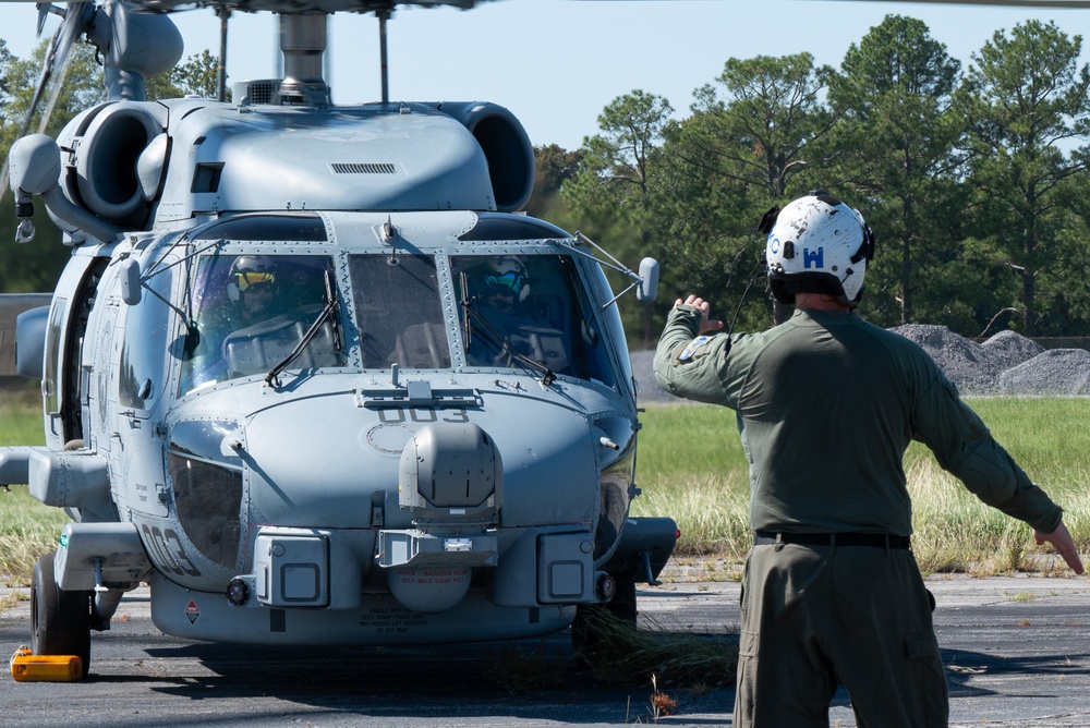 Navy helicopters and support personnel relocate to Maxwell AFB in preparation for Hurricane Milton