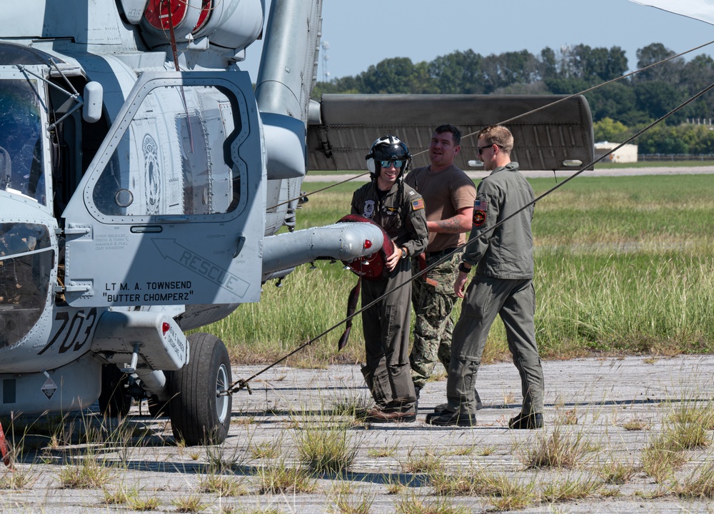 Navy helicopters and support personnel relocate to Maxwell AFB in preparation for Hurricane Milton