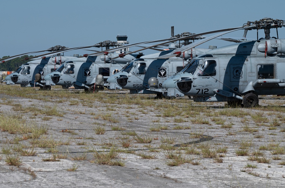 Navy helicopters and support personnel relocate to Maxwell AFB in preparation for Hurricane Milton