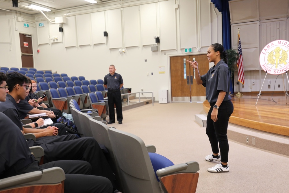 Camp Zama HS graduate speaks to JROTC cadets on experiences as newly commissioned Army officer