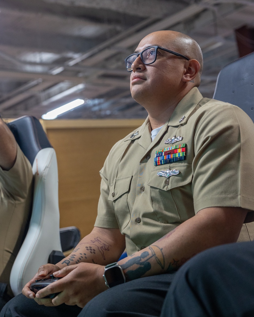U.S. Armed Service members participate in a San Francisco Fleet Week esports challenge