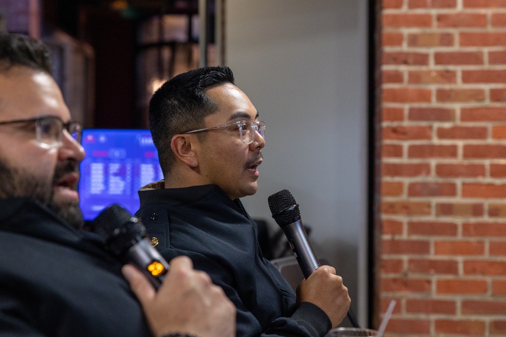 U.S. Armed Service members participate in a San Francisco Fleet Week esports challenge