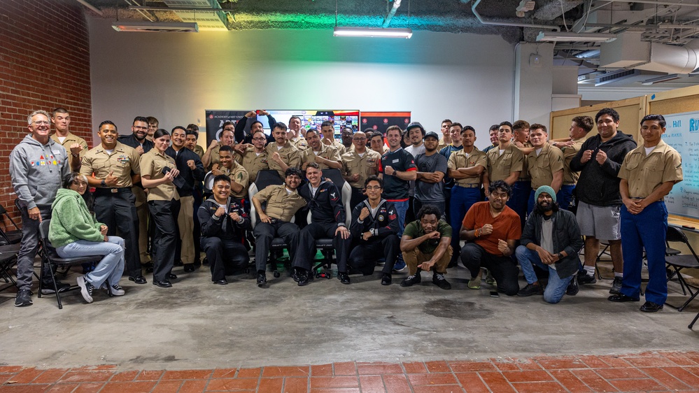 U.S. Armed Service members participate in a San Francisco Fleet Week esports challenge