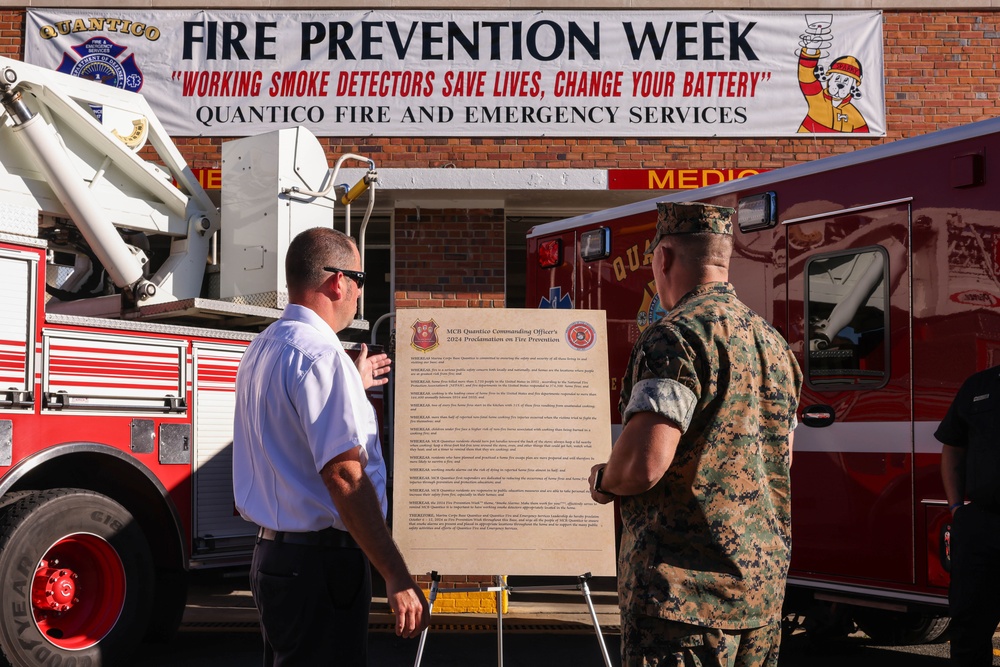 Lt. Col. Vanderwaal and the Quantico Fire Department sign Fire Prevention Proclamation