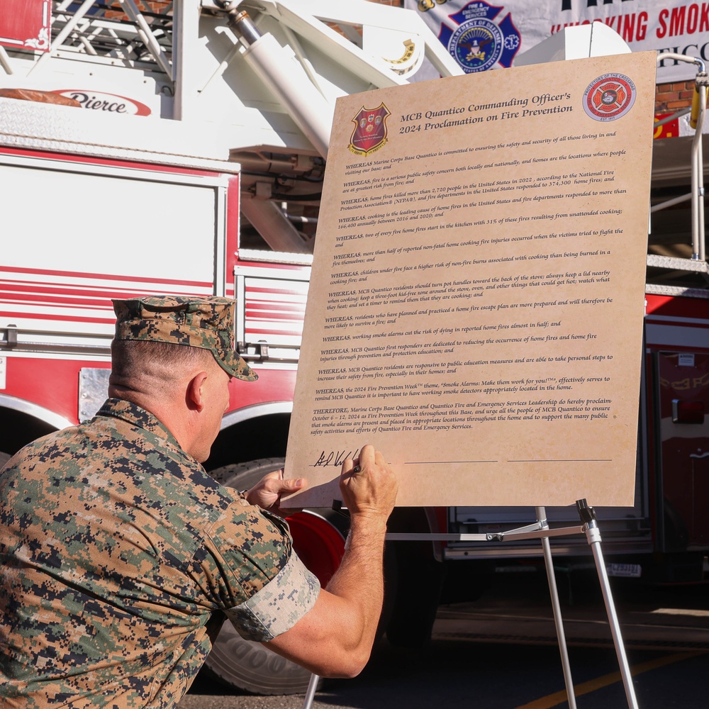 Lt. Col. Vanderwaal and the Quantico Fire Department sign Fire Prevention Proclamation