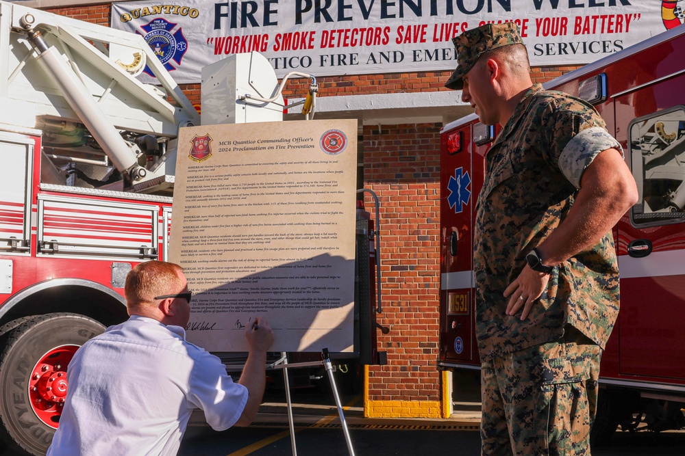 Lt. Col. Vanderwaal and the Quantico Fire Department sign Fire Prevention Proclamation